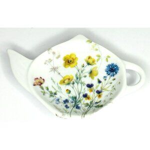 VTG Porcelain Tea Bag Tidy Holder Grand Duc Belgium Tea Pot Shape Flowers 4.5”